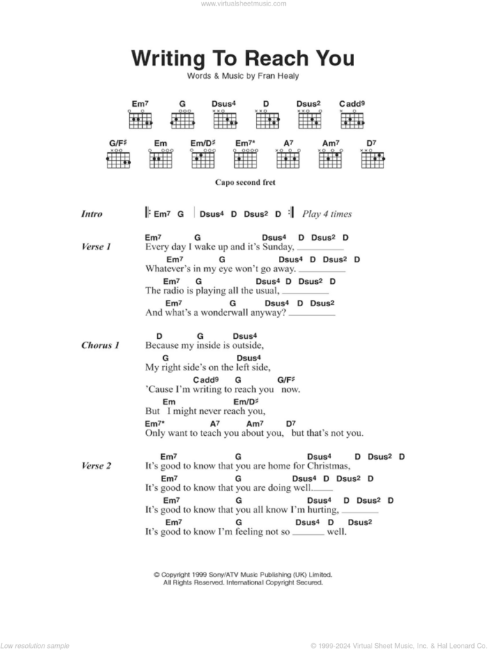 Writing To Reach You sheet music for guitar (chords) by Merle Travis and Fran Healy, intermediate skill level