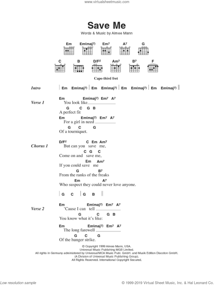 Save Me sheet music for guitar (chords) by Aimee Mann, intermediate skill level