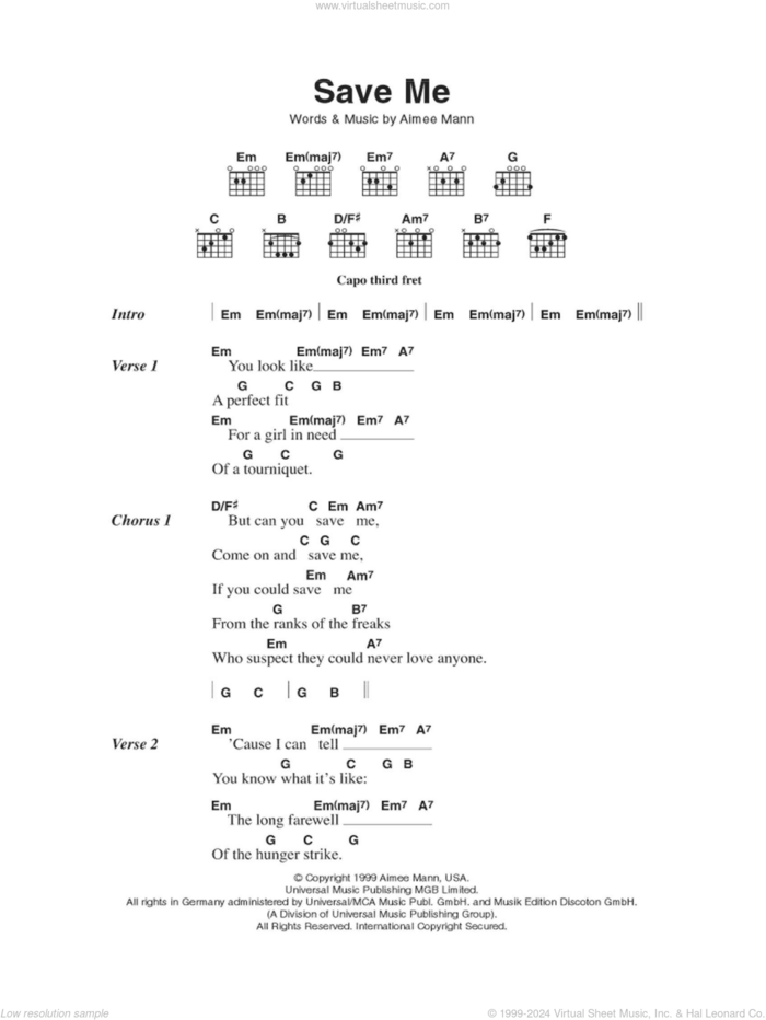 Save Me sheet music for guitar (chords) by Aimee Mann, intermediate skill level