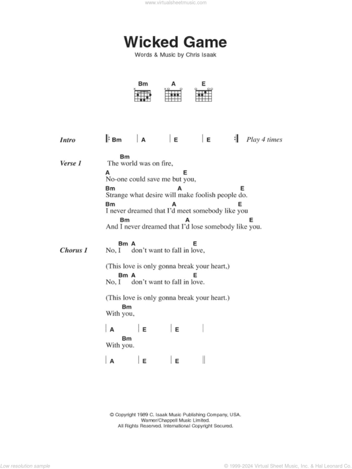 Wicked Game sheet music for guitar (chords) by Chris Isaak, intermediate skill level