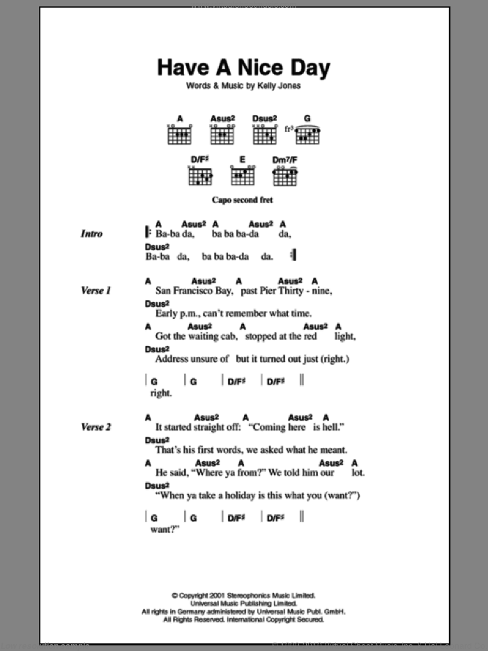 Have A Nice Day sheet music for guitar (chords) by Stereophonics and Kelly Jones, intermediate skill level