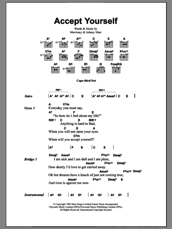Accept Yourself sheet music for guitar (chords) by The Smiths, Johnny Marr and Steven Morrissey, intermediate skill level