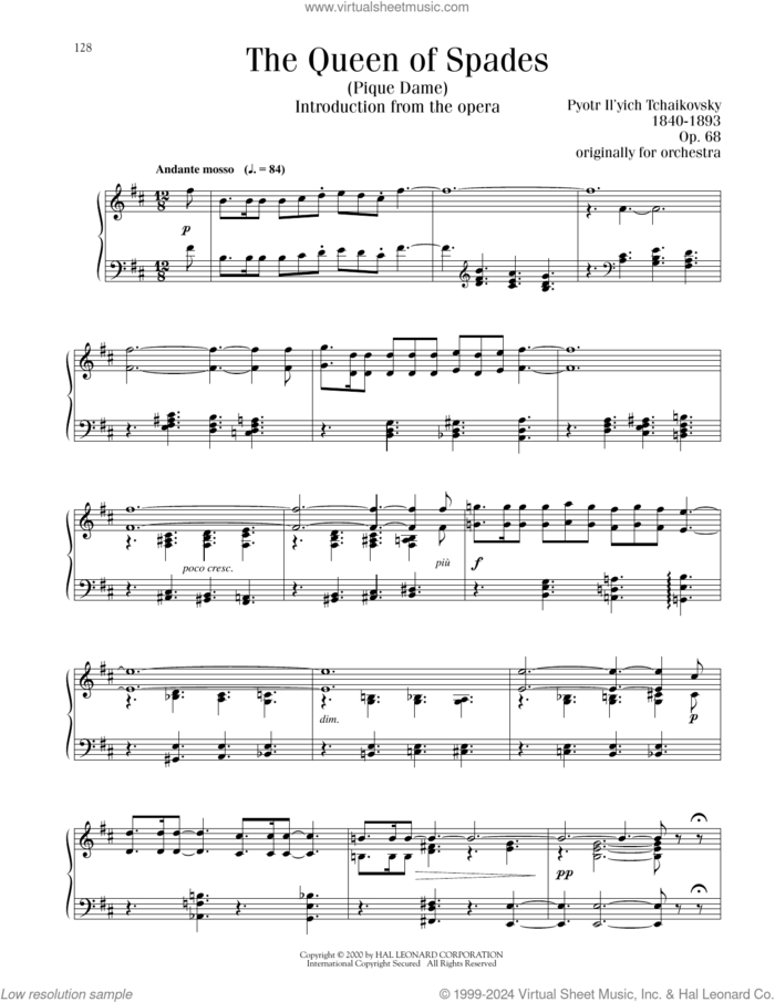 The Queen Of Spades sheet music for piano solo by Pyotr Ilyich Tchaikovsky, classical score, intermediate skill level