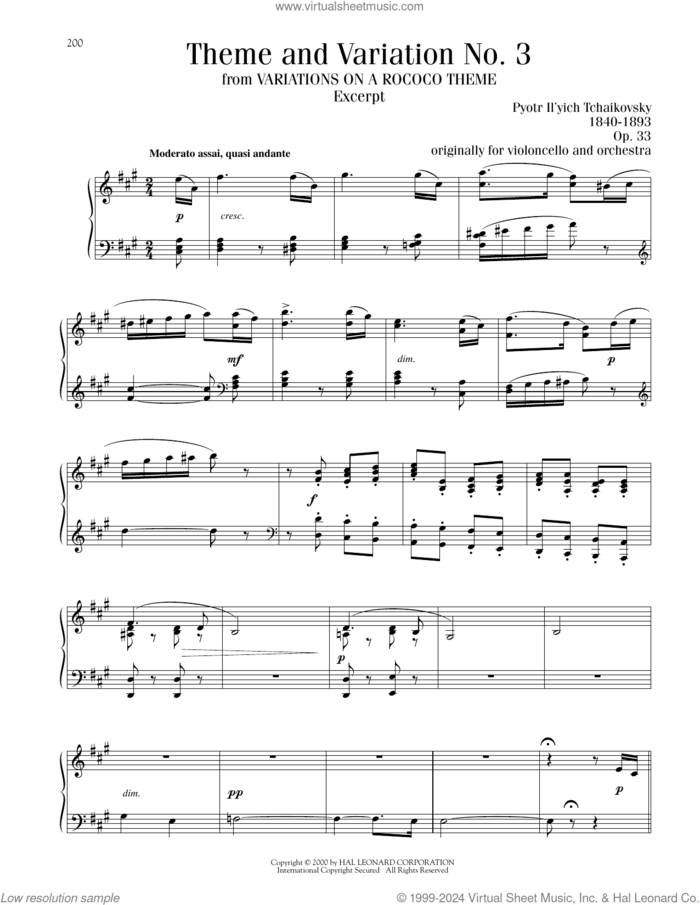 Theme And Variation No. 3, Op. 33 sheet music for piano solo by Pyotr Ilyich Tchaikovsky, classical score, intermediate skill level