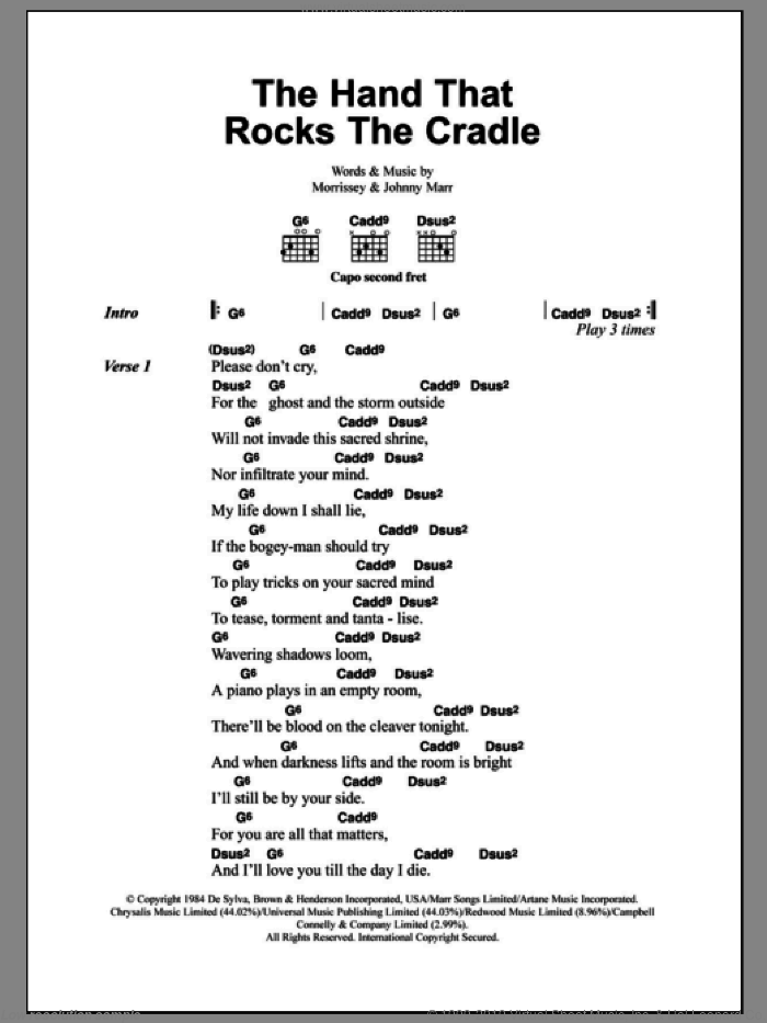 The Hand That Rocks The Cradle sheet music for guitar (chords) by The Smiths, Johnny Marr and Steven Morrissey, intermediate skill level