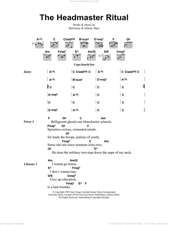 The Headmaster Ritual sheet music for guitar (chords) by The Smiths, Johnny Marr and Steven Morrissey, intermediate skill level