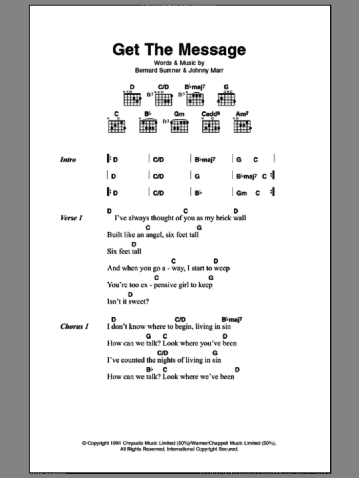 Get The Message sheet music for guitar (chords) by Electronic, Bernard Sumner and Johnny Marr, intermediate skill level