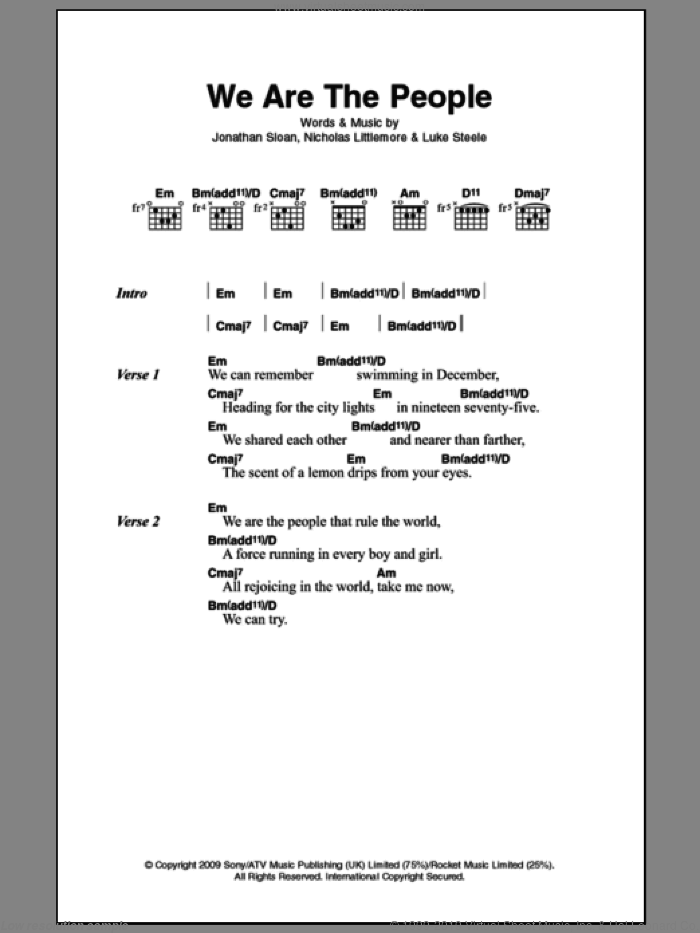 We Are The People sheet music for guitar (chords) by Empire Of The Sun, Jonathan Sloan, Luke Steele and Nicholas Littlemore, intermediate skill level