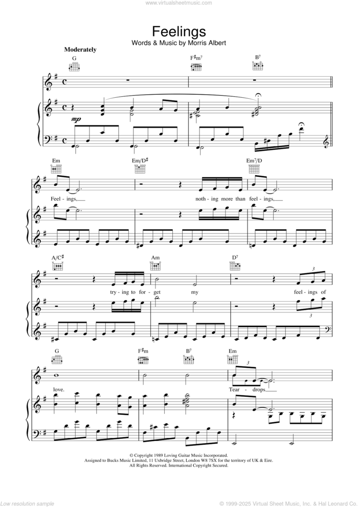 Feelings (Dime) sheet music for voice, piano or guitar by Morris Albert, intermediate skill level