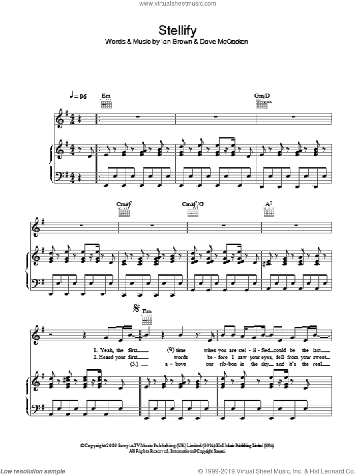 Stellify sheet music for voice, piano or guitar by Ian Brown and Dave McCracken, intermediate skill level