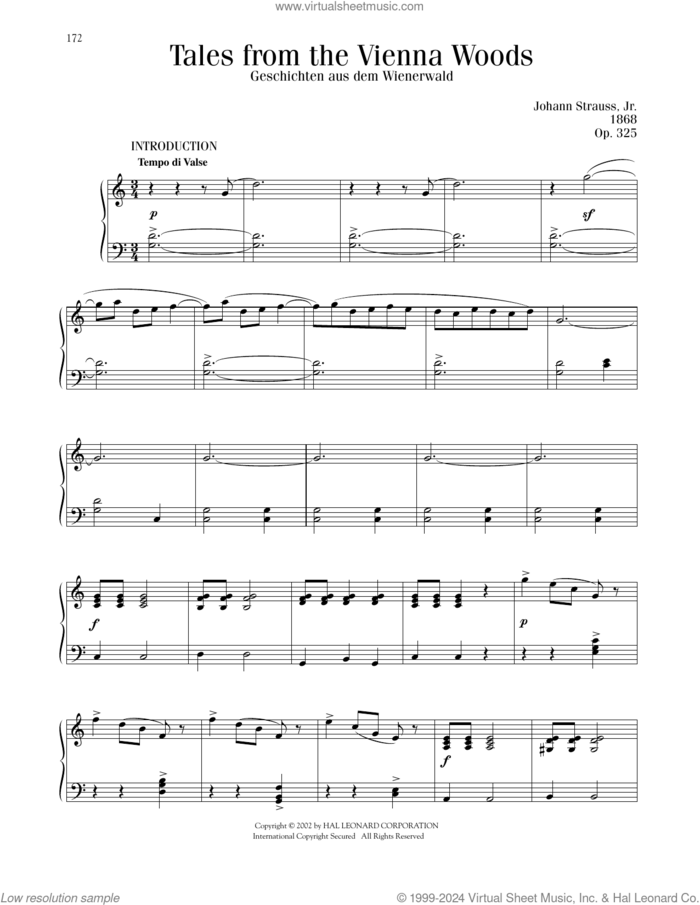 Tales From The Vienna Woods sheet music for piano solo by Johann Strauss, classical score, intermediate skill level