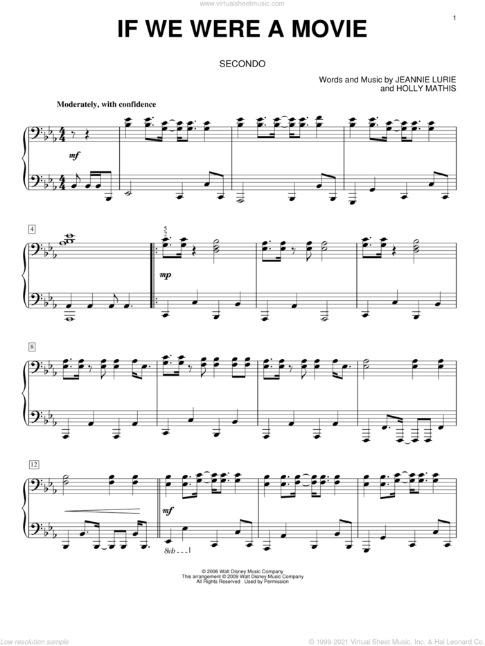 If We Were A Movie sheet music for piano four hands by Hannah Montana, Miley Cyrus, Holly Mathis and Jeannie Lurie, intermediate skill level