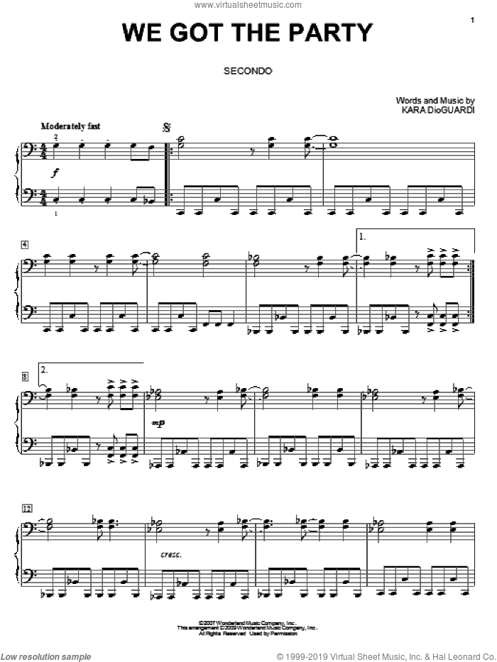 We Got The Party sheet music for piano four hands by Hannah Montana, Miley Cyrus and Kara DioGuardi, intermediate skill level