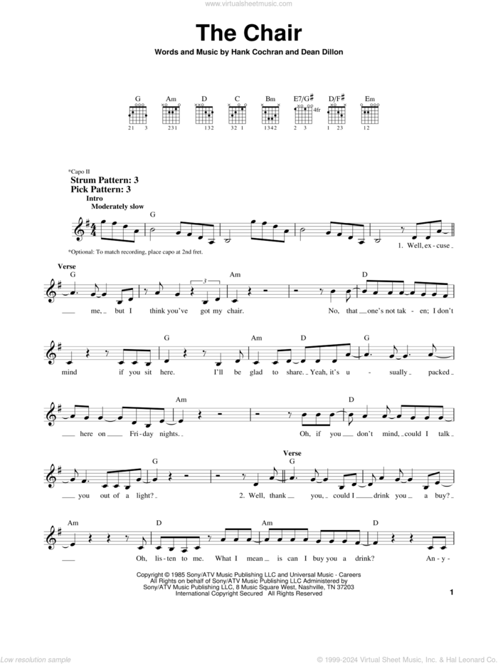 The Chair sheet music for guitar solo (chords) by George Strait, Dean Dillon and Hank Cochran, easy guitar (chords)