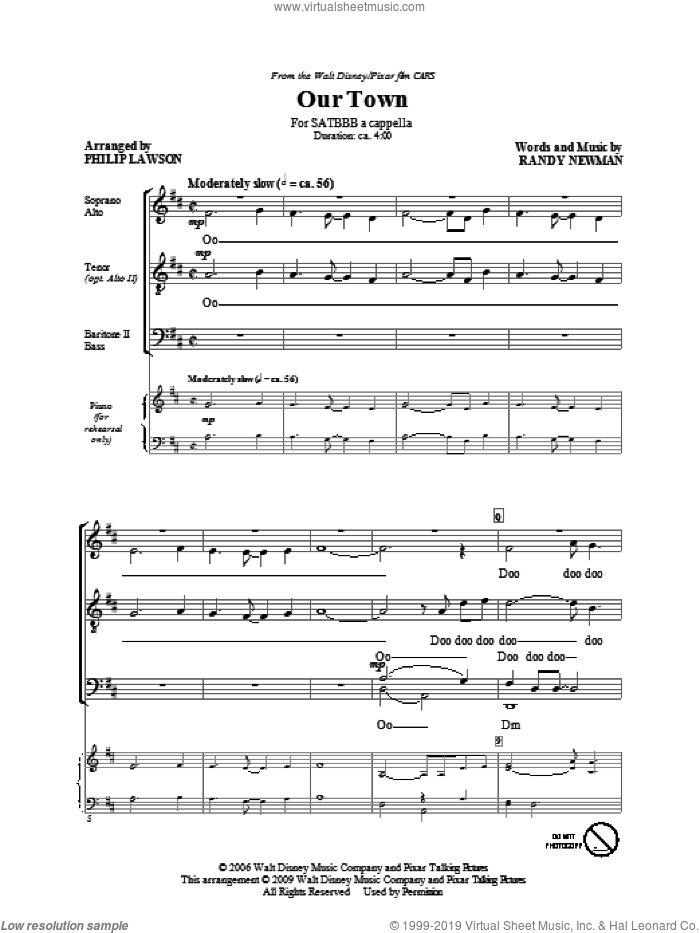 Our Town (from Cars) (arr. Philip Lawson) sheet music for choir (SATB: soprano, alto, tenor, bass) by Randy Newman, James Taylor and Philip Lawson, intermediate skill level