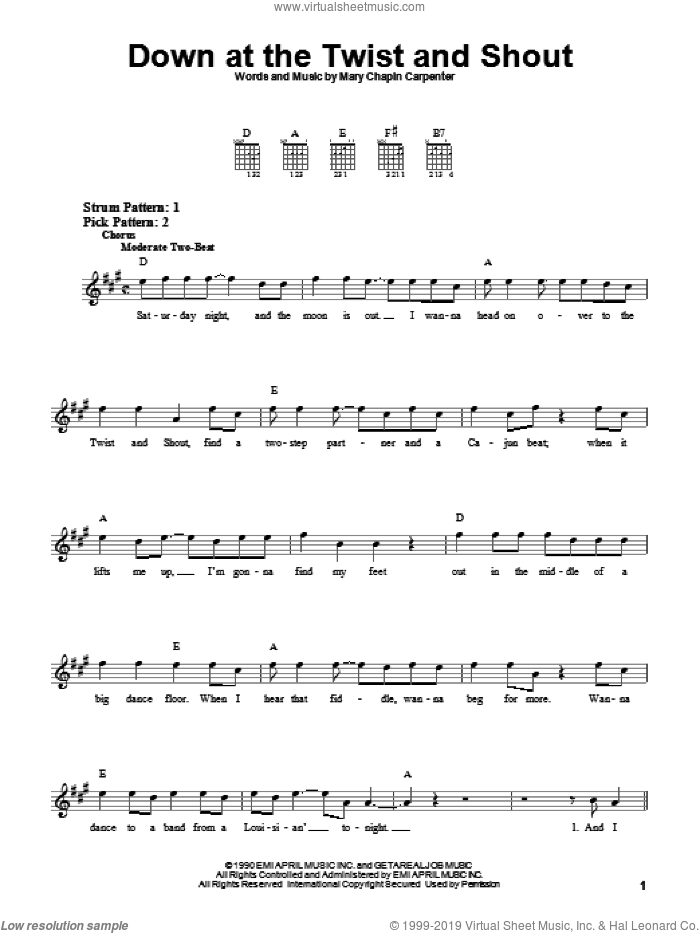 Down At The Twist And Shout sheet music for guitar solo (chords) by Mary Chapin Carpenter, easy guitar (chords)