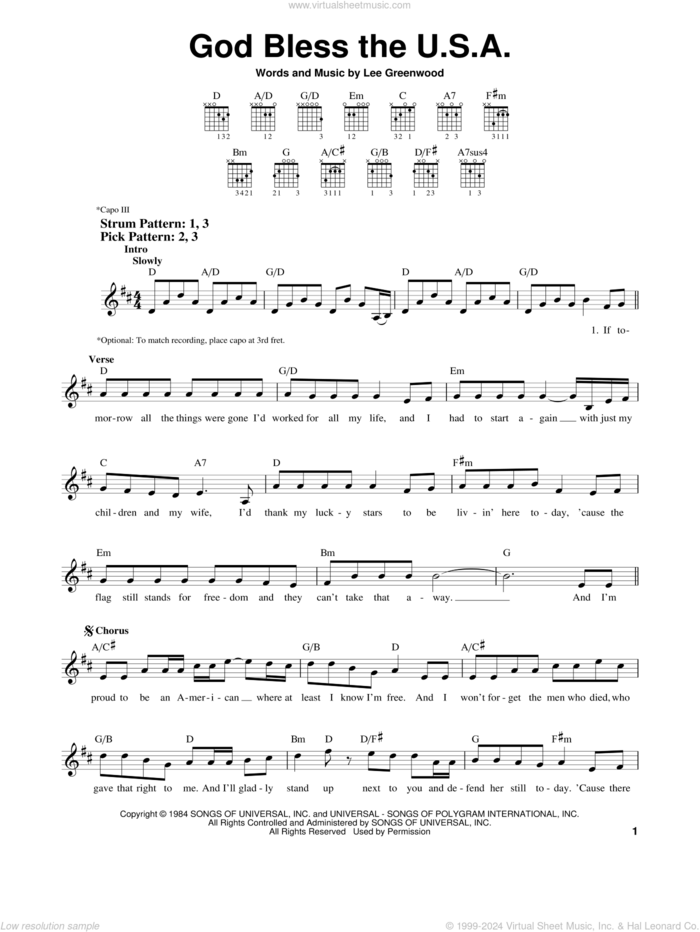 God Bless The U.S.A. sheet music for guitar solo (chords) by Lee Greenwood, easy guitar (chords)