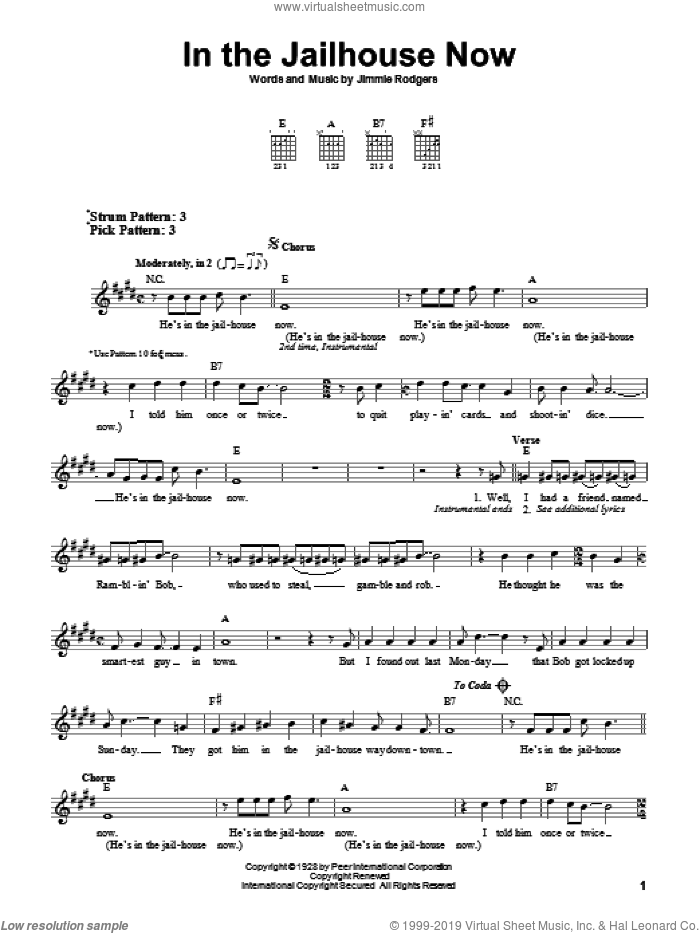 In The Jailhouse Now sheet music for guitar solo (chords) by Jimmie Rodgers, easy guitar (chords)
