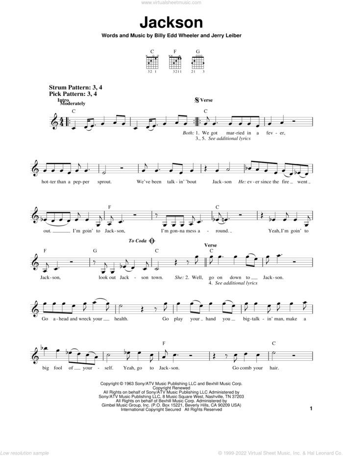 Jackson sheet music for guitar solo (chords) by Johnny Cash & June Carter, Johnny Cash, June Carter, Billy Edd Wheeler and Jerry Leiber, easy guitar (chords)