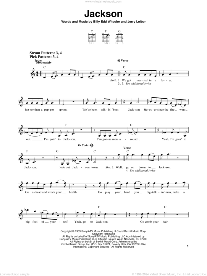 Jackson sheet music for guitar solo (chords) by Johnny Cash & June Carter, Johnny Cash, June Carter, Billy Edd Wheeler and Jerry Leiber, easy guitar (chords)