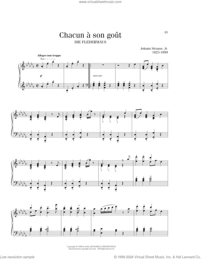 Chacun A Son Gout sheet music for piano solo by Johann Strauss, classical score, intermediate skill level