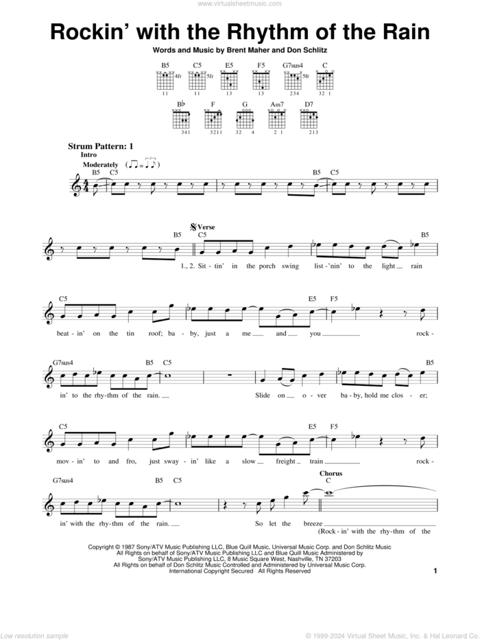 Rockin' With The Rhythm Of The Rain sheet music for guitar solo (chords) by The Judds, Brent Maher and Don Schlitz, easy guitar (chords)