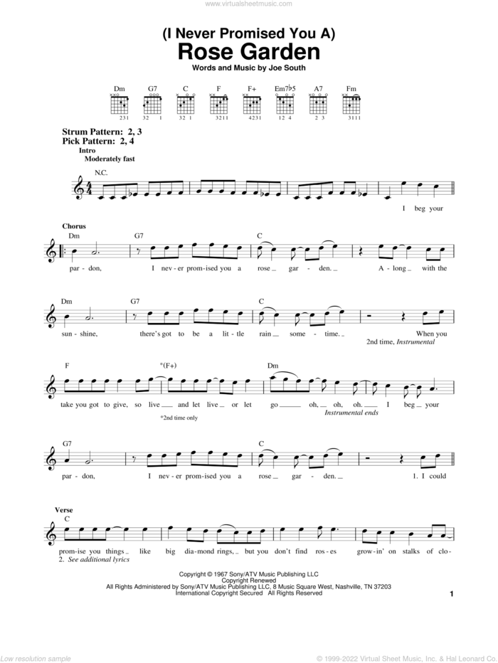(I Never Promised You A) Rose Garden sheet music for guitar solo (chords) by Lynn Anderson, Martina McBride and Joe South, easy guitar (chords)