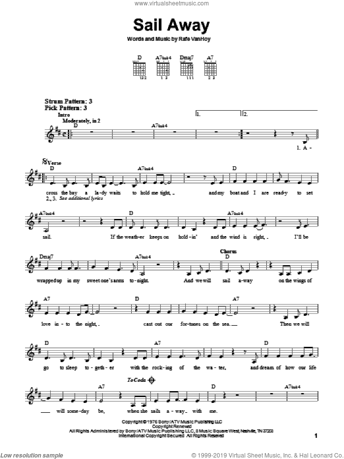 Sail Away sheet music for guitar solo (chords) by Oak Ridge Boys and Rafe VanHoy, easy guitar (chords)