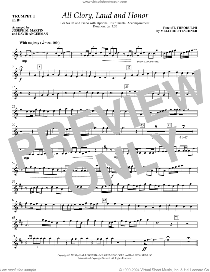 All Glory, Laud and Honor sheet music for orchestra/band (Bb trumpet 1) by Melchior Teschner, Joseph M. Martin and David Angerman, John Mason Neale (trans.) and Theodulph of Orleans, intermediate skill level