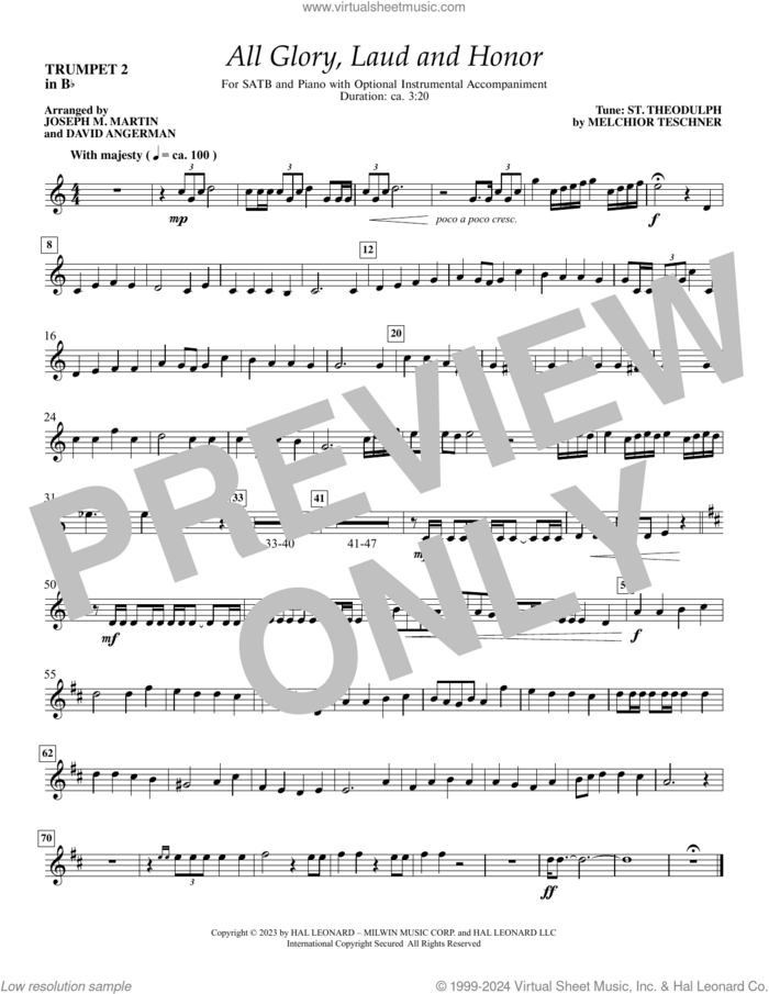All Glory, Laud and Honor sheet music for orchestra/band (Bb trumpet 2) by Melchior Teschner, Joseph M. Martin and David Angerman, John Mason Neale (trans.) and Theodulph of Orleans, intermediate skill level