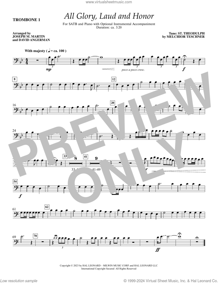 All Glory, Laud and Honor sheet music for orchestra/band (trombone i) by Melchior Teschner, Joseph M. Martin and David Angerman, John Mason Neale (trans.) and Theodulph of Orleans, intermediate skill level