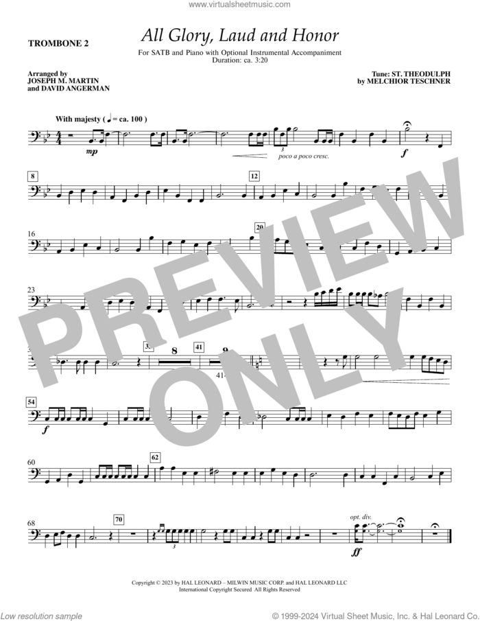 All Glory, Laud and Honor sheet music for orchestra/band (trombone ii) by Melchior Teschner, Joseph M. Martin and David Angerman, John Mason Neale (trans.) and Theodulph of Orleans, intermediate skill level