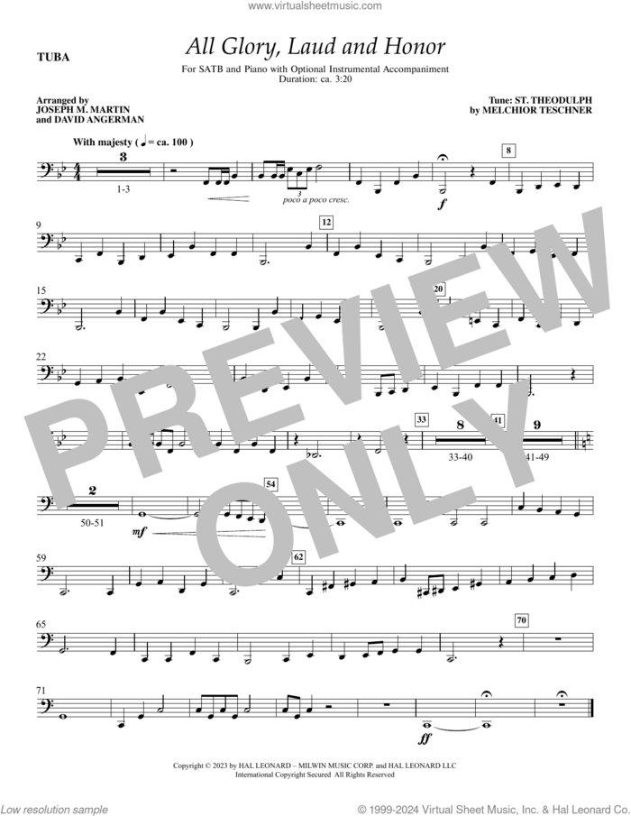 All Glory, Laud and Honor sheet music for orchestra/band (tuba) by Melchior Teschner, Joseph M. Martin and David Angerman, John Mason Neale (trans.) and Theodulph of Orleans, intermediate skill level