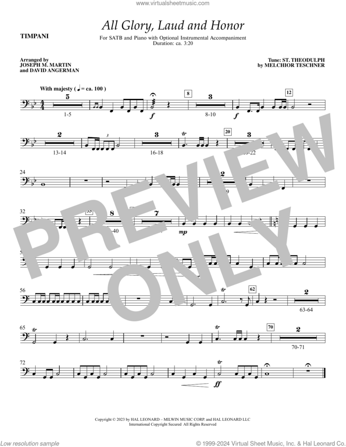 All Glory, Laud and Honor sheet music for orchestra/band (timpani) by Melchior Teschner, Joseph M. Martin and David Angerman, John Mason Neale (trans.) and Theodulph of Orleans, intermediate skill level