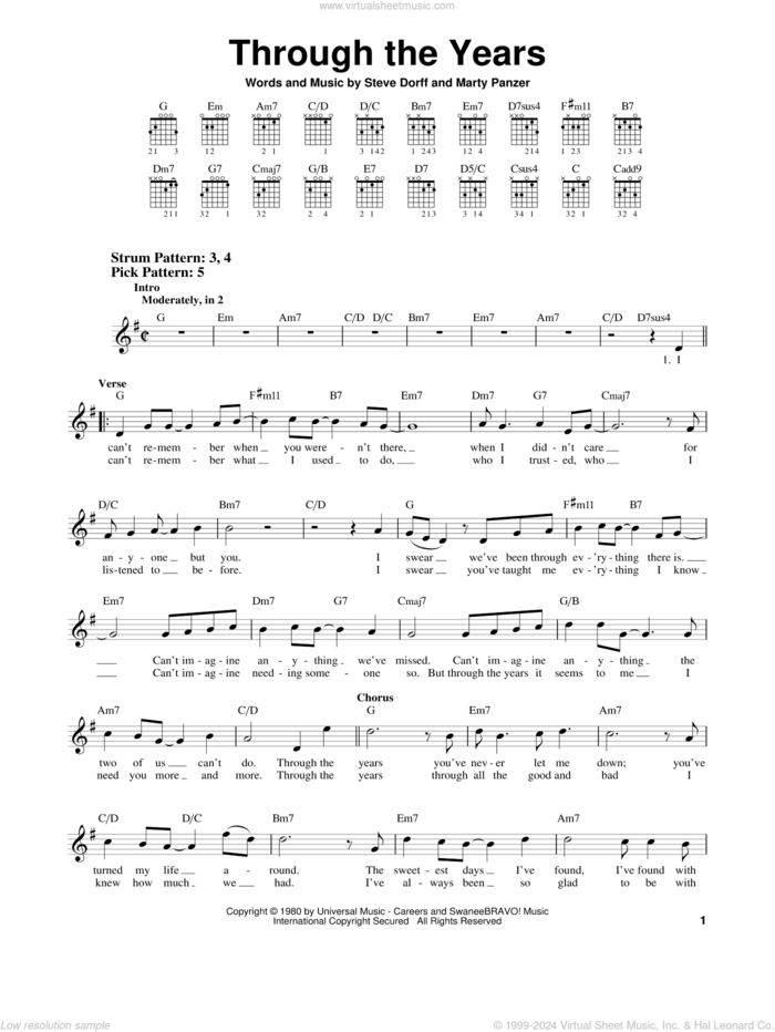 Through The Years sheet music for guitar solo (chords) by Kenny Rogers, Marty Panzer and Steve Dorff, wedding score, easy guitar (chords)