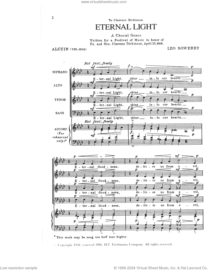 Eternal Light sheet music for choir (SATB: soprano, alto, tenor, bass) by Leo Sowerby, intermediate skill level