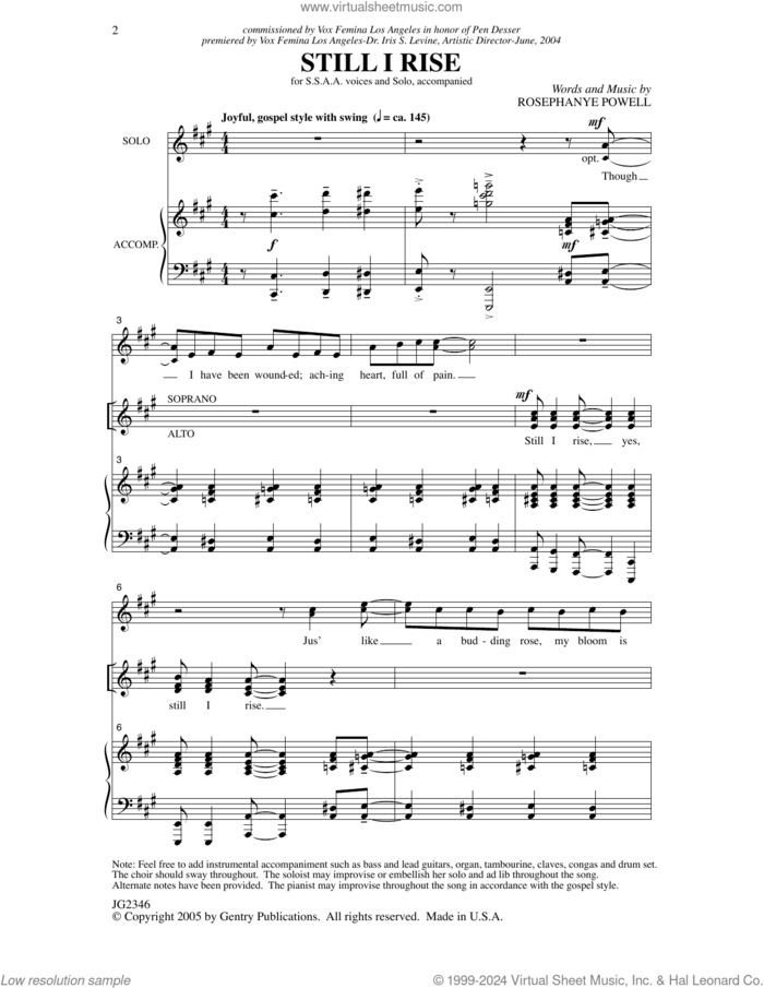 Still I Rise sheet music for choir (SSAA: soprano, alto) by Rosephanye Powell, intermediate skill level