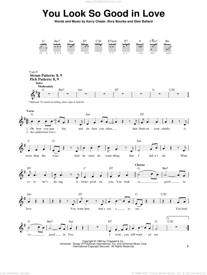 You Look So Good In Love sheet music for guitar solo (chords) by George Strait, Glen Ballard, Kerry Chater and Rory Bourke, easy guitar (chords)