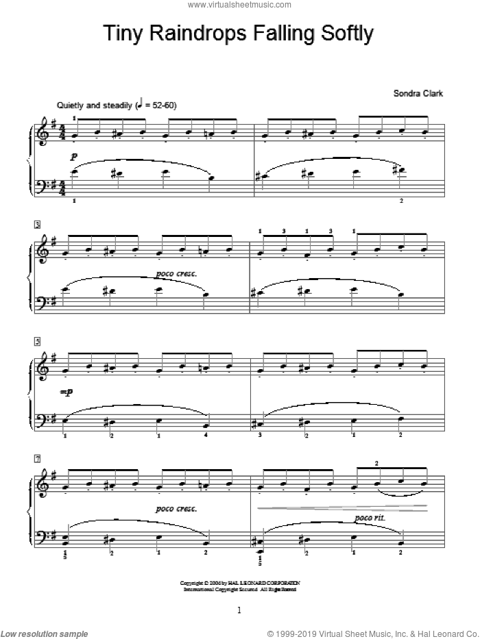 Tiny Raindrops Falling Softly sheet music for piano solo (elementary) by Sondra Clark and Miscellaneous, beginner piano (elementary)