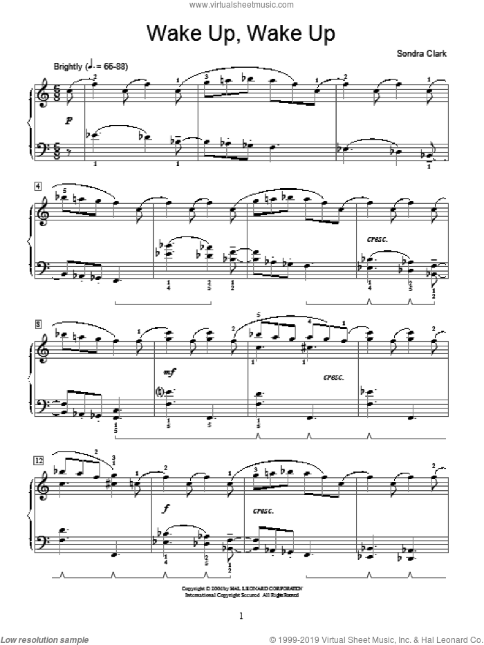 Wake Up, Wake Up sheet music for piano solo (elementary) by Sondra Clark and Miscellaneous, beginner piano (elementary)