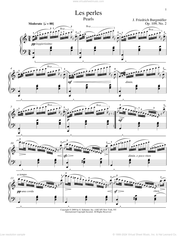 The Pearls sheet music for piano solo by Friedrich Johann Franz Burgmuller and William Westney, classical score, intermediate skill level