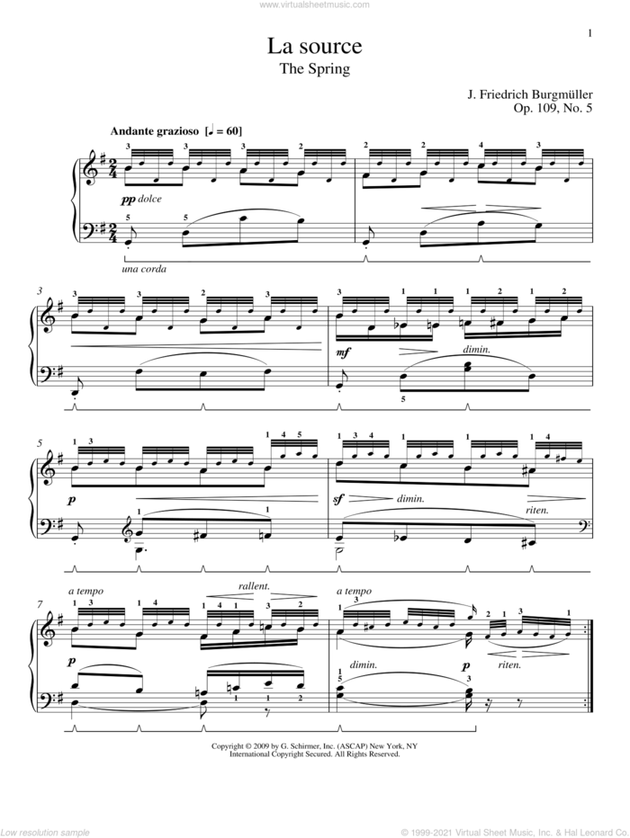 The Spring sheet music for piano solo by Friedrich Johann Franz Burgmuller and William Westney, classical score, intermediate skill level