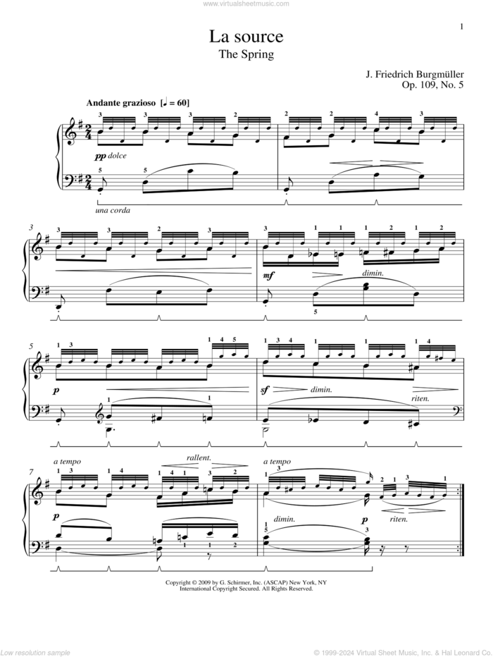 The Spring sheet music for piano solo by Friedrich Johann Franz Burgmuller and William Westney, classical score, intermediate skill level