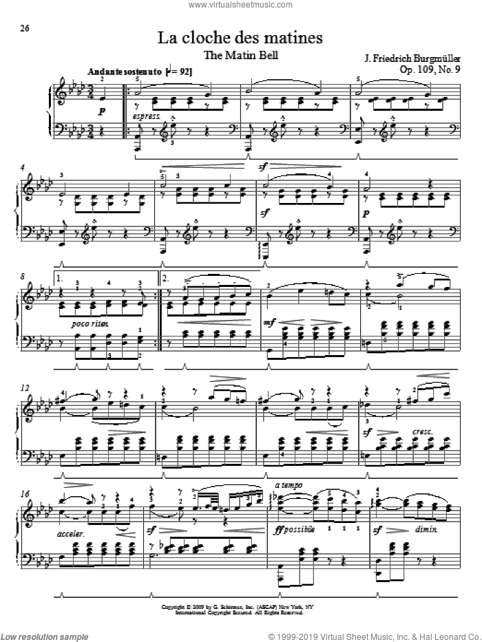 Morning Bell sheet music for piano solo by Friedrich Johann Franz Burgmuller and William Westney, classical score, intermediate skill level