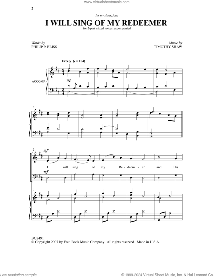 I Will Sing Of My Redeemer sheet music for choir (SATB: soprano, alto, tenor, bass) by Timothy Shaw, intermediate skill level