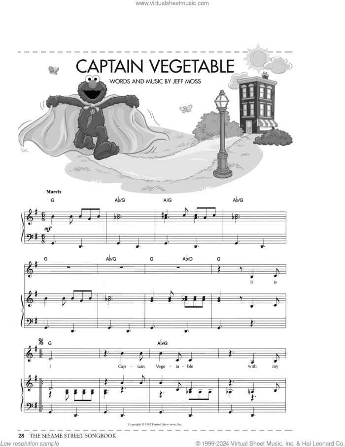 Captain Vegetable (from Sesame Street) sheet music for voice, piano or guitar by Jeff Moss, intermediate skill level