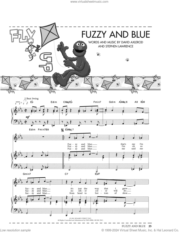 Fuzzy And Blue (from Sesame Street) sheet music for voice, piano or guitar by Steve Lawrence and David Axlerod, intermediate skill level