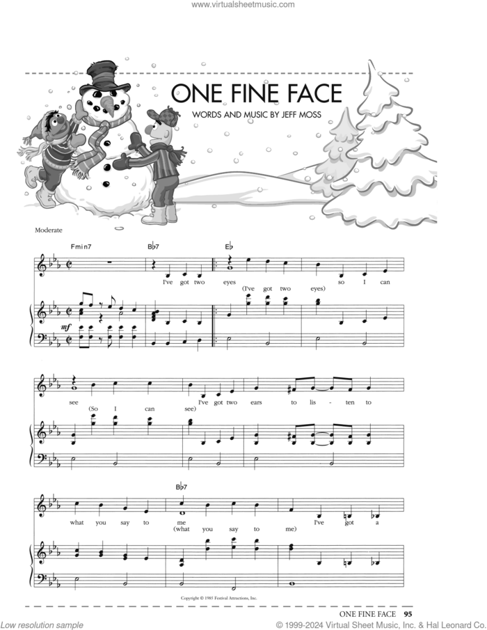 One Fine Face (from Sesame Street) sheet music for voice, piano or guitar by Jeff Moss, intermediate skill level
