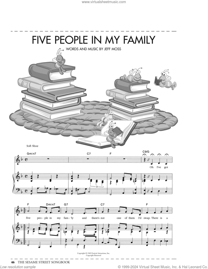 Five People In My Family (from Sesame Street) sheet music for voice, piano or guitar by Jeff Moss, intermediate skill level