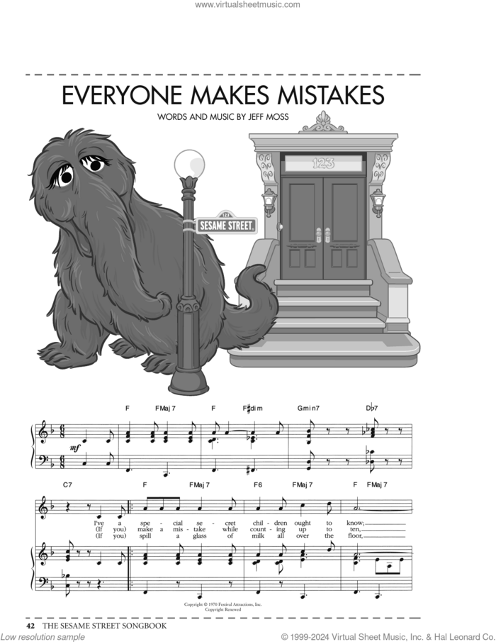 Everyone Makes Mistakes (from Sesame Street) sheet music for voice, piano or guitar by Jeff Moss, intermediate skill level